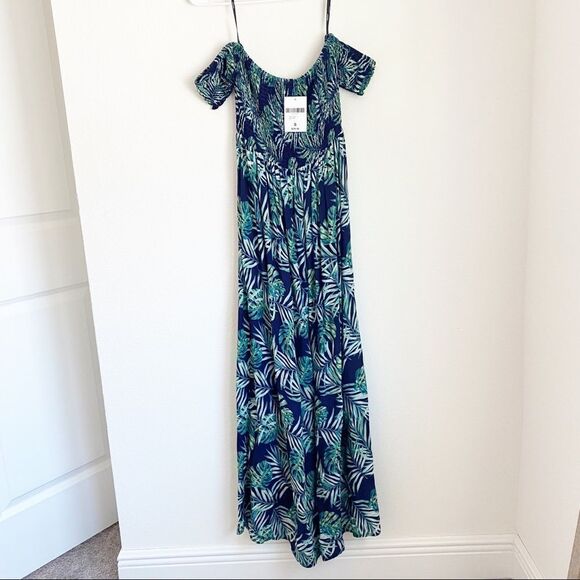 Forever 21 Off-Shoulder Printed Palm Leaf Maxi Dress Size XS NWT - Picture 2 of 3